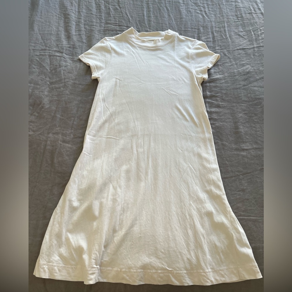 Everlane cream short sleeve mock neck dress